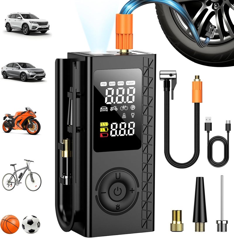 Blestan Tire Inflator Portable Air Compressor, 150PSI Cordless Air Pump For Car Tires, Bike Pump, Motorcycle, Balls with Digital Pressure Gauge, LED Light and Auto Shut-Off Function, Car Accessories, Black - Image 1
